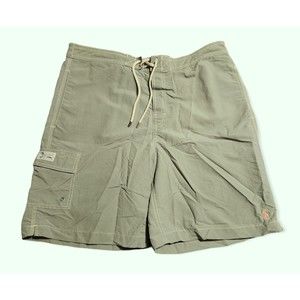 Polo Ralph Lauren Swimwear Trunks Green w/ Peach Pony Tan Stitching Mens Large